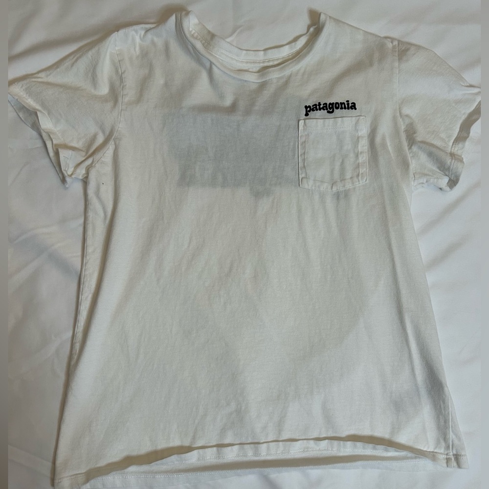 white Patagonia tee shirt